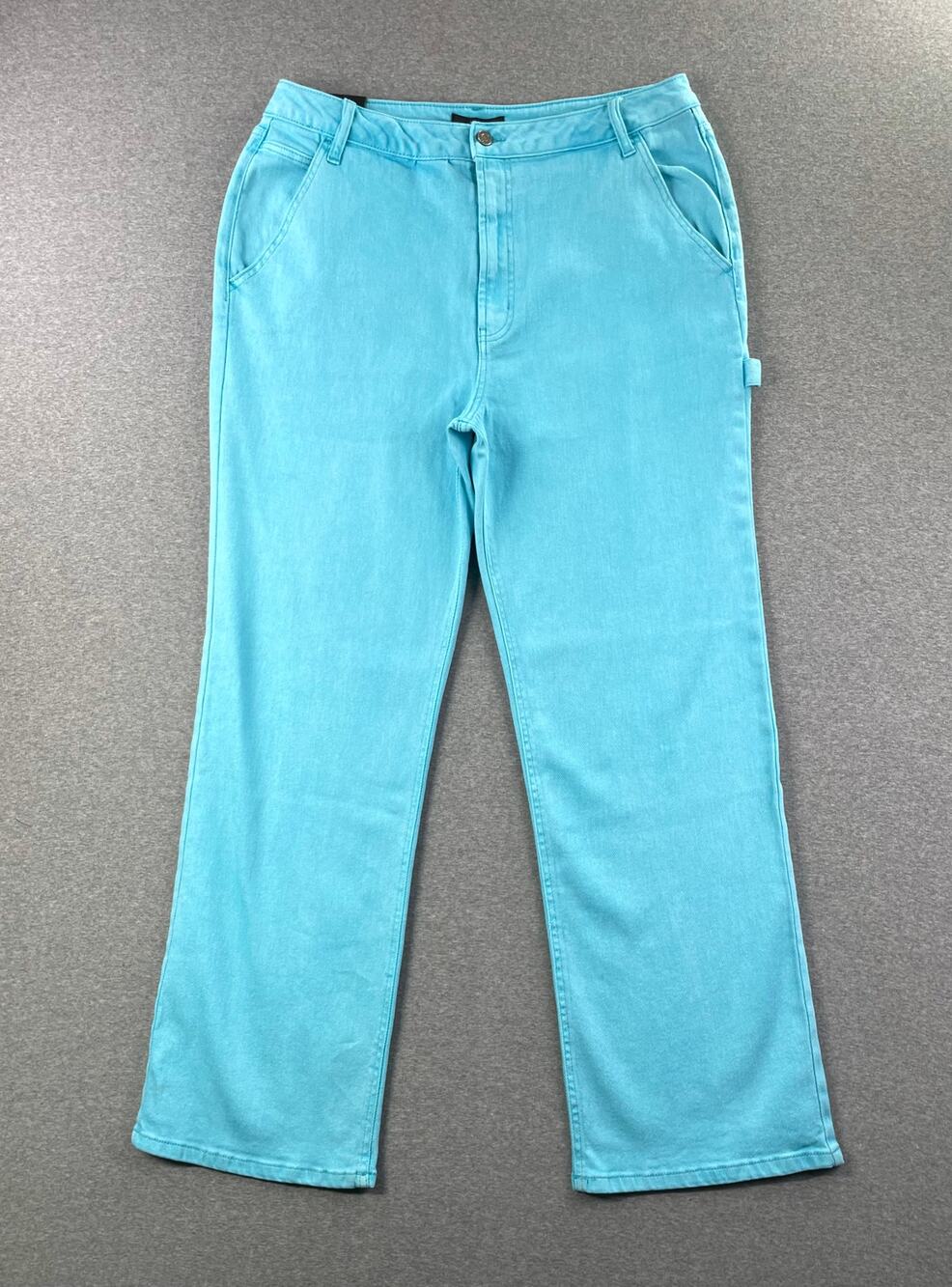 AFRM Jeans Womens 30 Teal Blue Fez High Rise Utility Straight Carpenter Denim